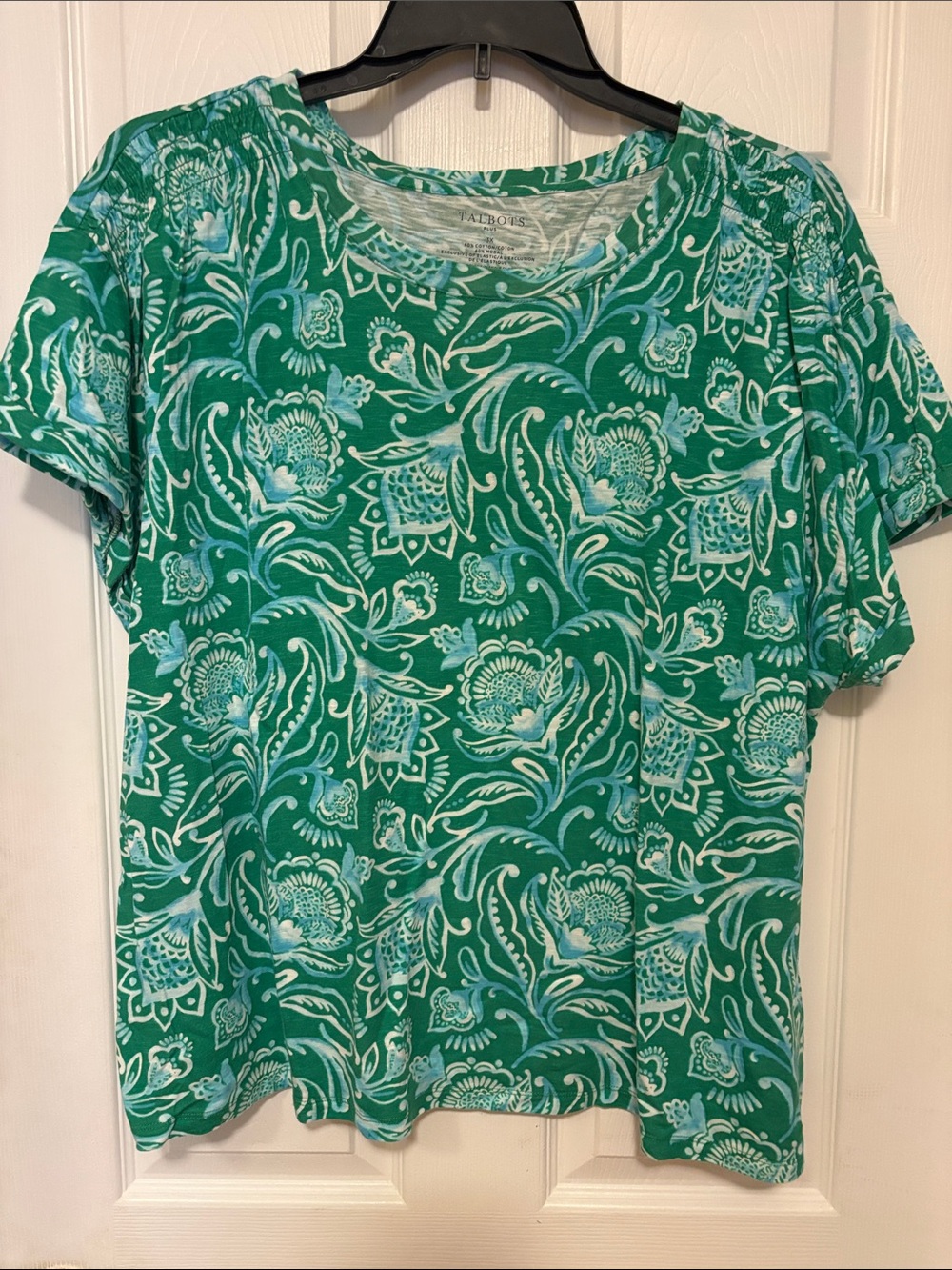 Talbots Teal Green Floral Short Sleeve Tee